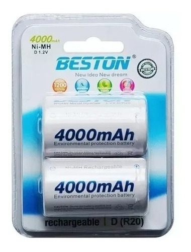 Par Baterías Pila Recargables Tipo D 4000mah 1.2v Beston R20