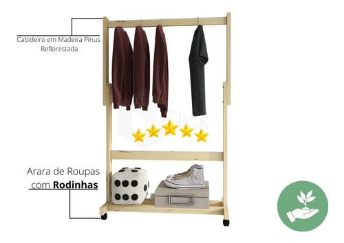 Organizador Cabideiro De Roupas E Livros Pinus Com Rodinhas