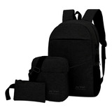 Mochila Porta Notebook Laptop Zíper Reforçado Fone Usb Cor Preto