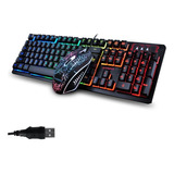 Kit Teclado Y Mouse Gamer Membrana K13 Luz Rgb Usb Español