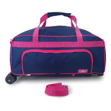 Bolsa Mala Bagagem Mão Bordo Média Viagem Com Rodinha Cor Azul Marinho/ Pink