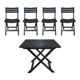 Kit Mesa Quadrada Dobrável + 4 Cadeiras Plásticas Dobráveis