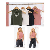 Hermosa Blusa Crop Top Mujer Juvenil Rib Moda Casual