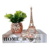 Kit Livro Decorativo, Mini Vaso Com Suculenta E Torre Paris