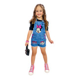 Jardineira Short Macaquinho Jeans Infantil Blogueira Fashion