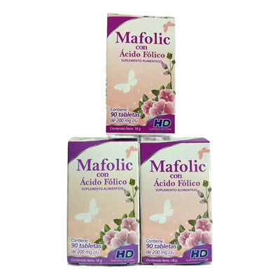 Ácido Fólico Comprimidos C\u002F90 Tabletas Mafolic Pack3 | Meses sin interés