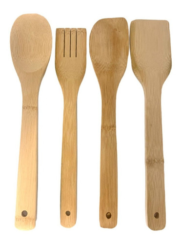 Set X4 Utensillos Madera Bambu Cuchara Espatula Oferta