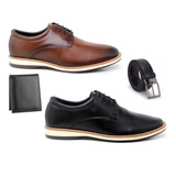 Kit 2 Sapato Casual Masculino Derby Oxford Cinto E Carteira