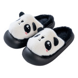 Pantuflas De Felpa Suela Gruesa Forma De Panda Para El Hogar