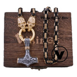 Collar Hombre Lujo Martillo Cabezas Cráneos Nórdico Vikings