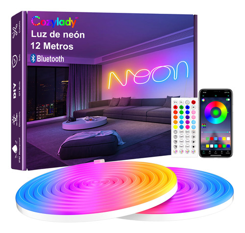 Led Luz Neón Flex Bluetooth 12m Rgb  Ip68 Luces Para Cuarto