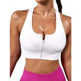 Crop Top Deportivo Con Cremallera - Copa Removible - Blanco