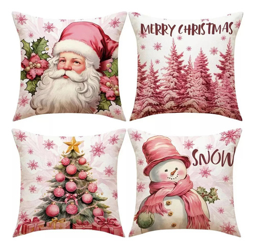 Conjunto De 4 Capas De Almofada De Natal Para Sofá