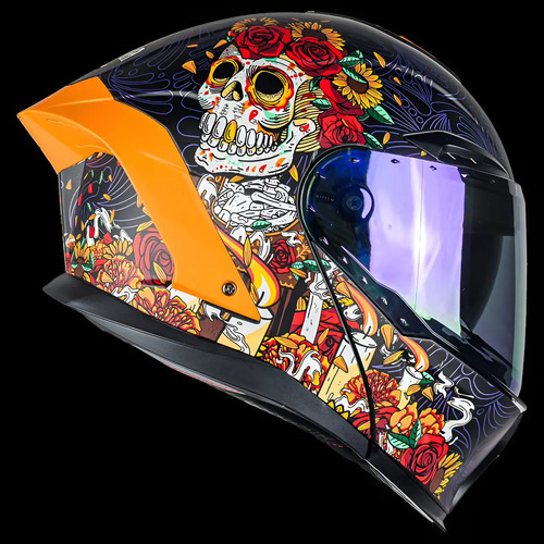 Casco Abatible Kov Moto Orión Catrina Naranja Brilloso Dot