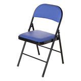 Silla Plegable Acojinada Para Oficina Home Office Extriores Color Azul Con Negro Material Del Tapizado Cuero Sintético