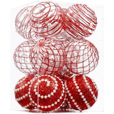 12 Bolas De Navidad Rojas De Plástico Irrompible Y Tra...