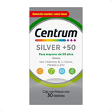 Multivitamínico Centrum Silver +50 Adultos Con Vitamina B Vitamina C Calcio Potasio Y Zinc 100 Tabletas Sin Sabor