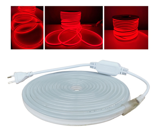 Mangueira Led Neon Vermelho 10m 8mmx16mm 2835 Ip65 110/220v