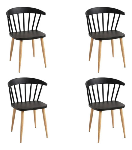 Set X4 Silla Windsor Negro Comedor Cocina Living - Impacto