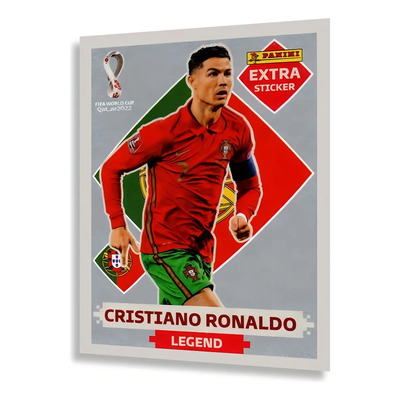 Pegatina extra figurinha Lendaria Copa 2022 Panini Prata Rara Cristiano Ronaldo Personagem FIGURINHA EXTRA LEGEND STICKER PRATA | Meses sin interés