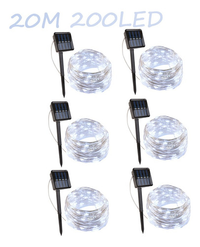 6 Pack Solar Fairy Lights 20m 200led Light Strips