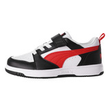 Zapatilla Puma  Rebound V6 Niños Negras/blancas/rojas