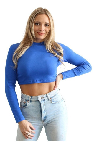 Pupera Manga Larga De Mujer Lisa Tipo Polera Top De Algodón