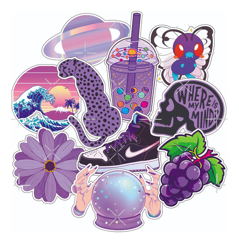 Pack Stickers Calcos Vinilos Color Violeta - Termo Notebook