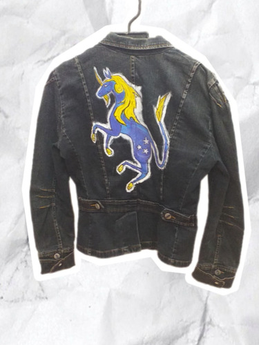 Chaqueta De Jean Marca Bufalo Pintada A Mano Talla S