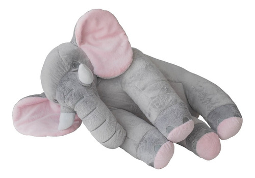 Almofada Travesseiro Elefante Bebê Pelúcia Cinza Rosa 95 Cm