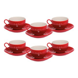 Jogo De Xícara Porcelana Vermelho Chá E Café 160ml 12 Peças