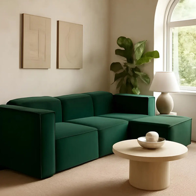 Sala Esquinera Moderna Latt Sillón Modular Terciopel Minimal Color Verde Botella Diseño De La Tela Terciopelo | Meses sin interés