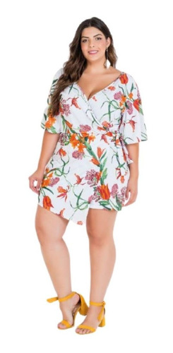 Macaquinho Roupas Femininas Floral Com Saia Plus Size