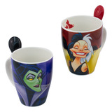 Dúo Tazas Villanas Cruella Y Maléfica C/cuchara Disney 310ml Color Azul Maléfica/cruella