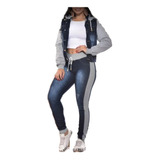 Conjunto  Feminino Jeans Com Moletom  Calça  +  Jaqueta