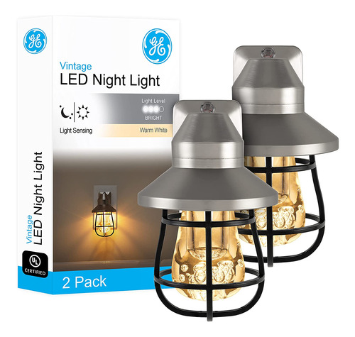 Luz Nocturna Led Vintage De Ge, Enchufable, Sensor De A...