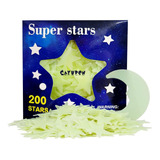 Estrellas Luminosas Y Luna, 200 Piezas De Plástico Noc...
