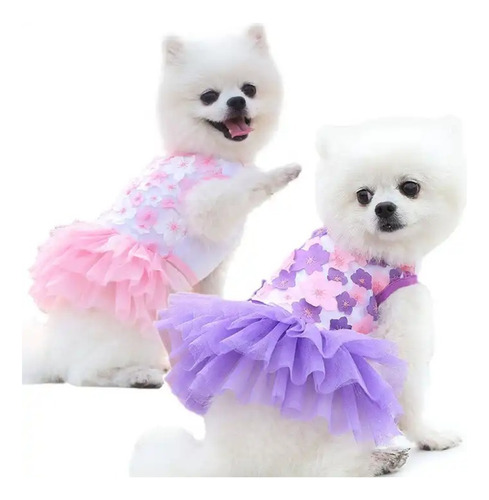 Vestido Flores Tutú Ropa Para Perrita Mascota Perros Gatos