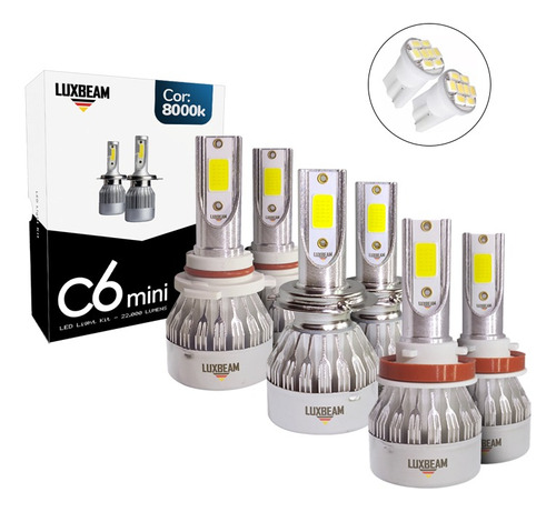 Kit 6 Lampada Super Led 8000k Farol Alto Baixo Milha Luxbeam