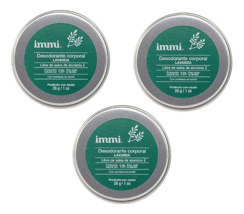 Immi Desodorante Natural Libre De Parabenos Mini 3pz Lavanda