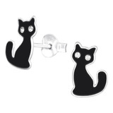 Pendientes De Tuerca De Cristal De Gato Negro De Halloween D