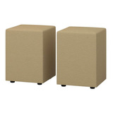 Kit 2 Puff Banquetas Cubo Quadrado Decorativo Couro Bege