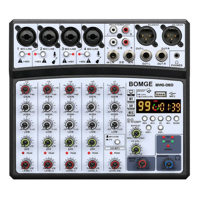Consola Mezcladora Bomge BMG-06D 6 Canales con Bluetooth 99DSP 5 V Negro | Meses sin interés