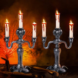 2  Candelabros Halloween Encantado Iluminado Con Velas Led 