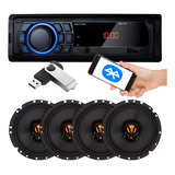 Kit Som Carro Radio Mp3 Bluetooth Usb + 4 Auto Falante 6 Jbl