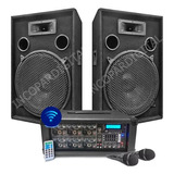 Combo Consola Potenciada 6 Canales Bluetooth Usb Control Remoto 150w Rms + 2 Bafles 150w + 2 Mic