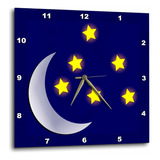 3drose Dpp__2 Luna Y Estrellas En Reloj De Pared Azul Oscuro