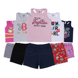 Kit 10 Peças Roupa Infantil Feminino 5 Regatas + 5 Shorts