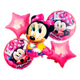 Bouquet Minnie Mouse Globos Vestido Rosado Polka Fiesta Bebe