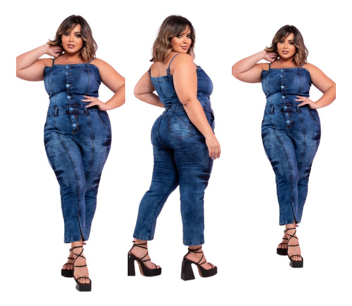 Macacão Pantacoste Jeans Feminino Verão Top Luxo Plus Size 